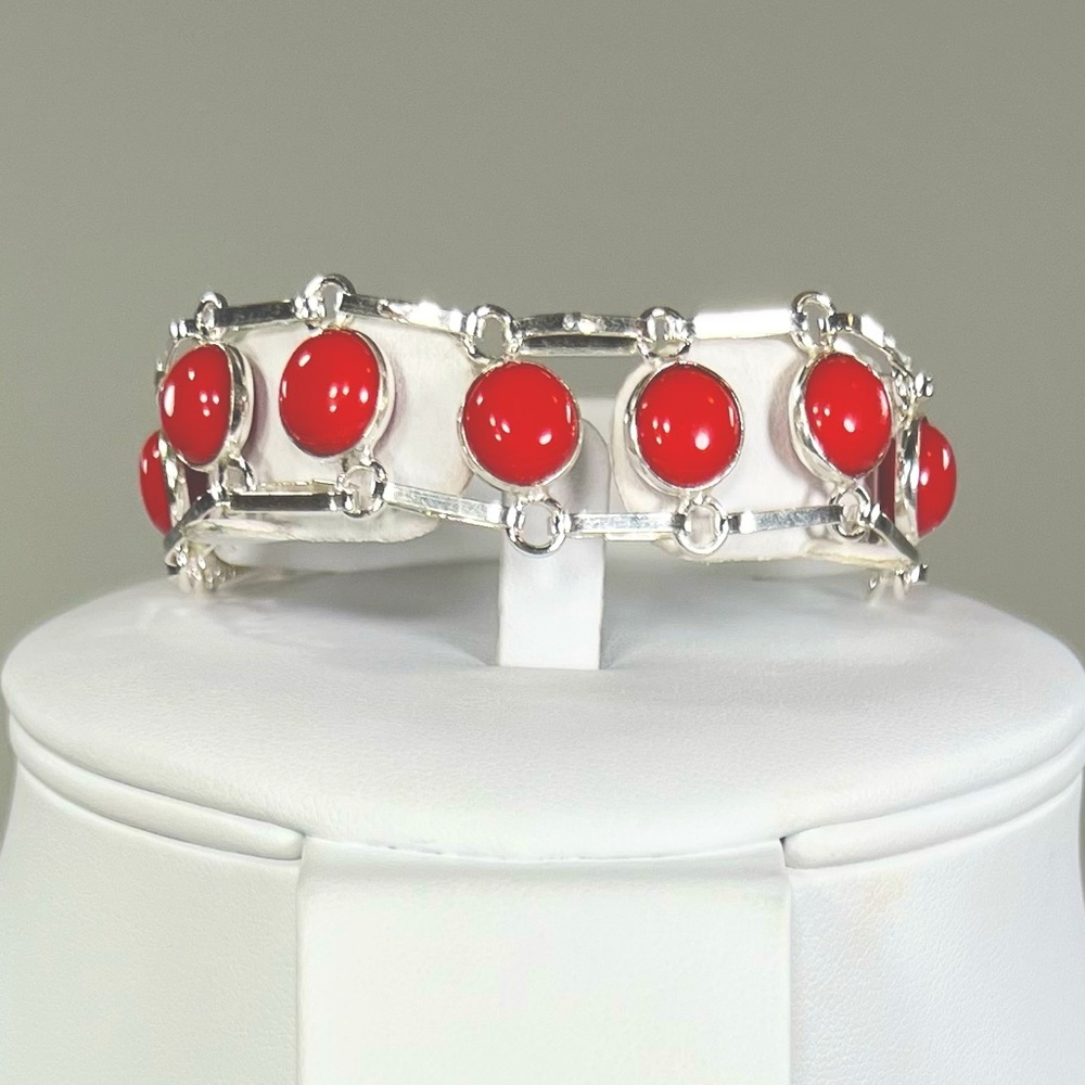 Red Coral 🪸 925 Synthetic Stones Bracelet